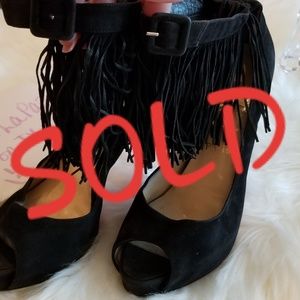 Christian Louboutin Black Suede fringe heels